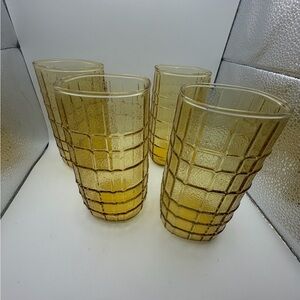 MCM Anchor Hocking Topaz Honey Amber Highball Glass Set Of 4